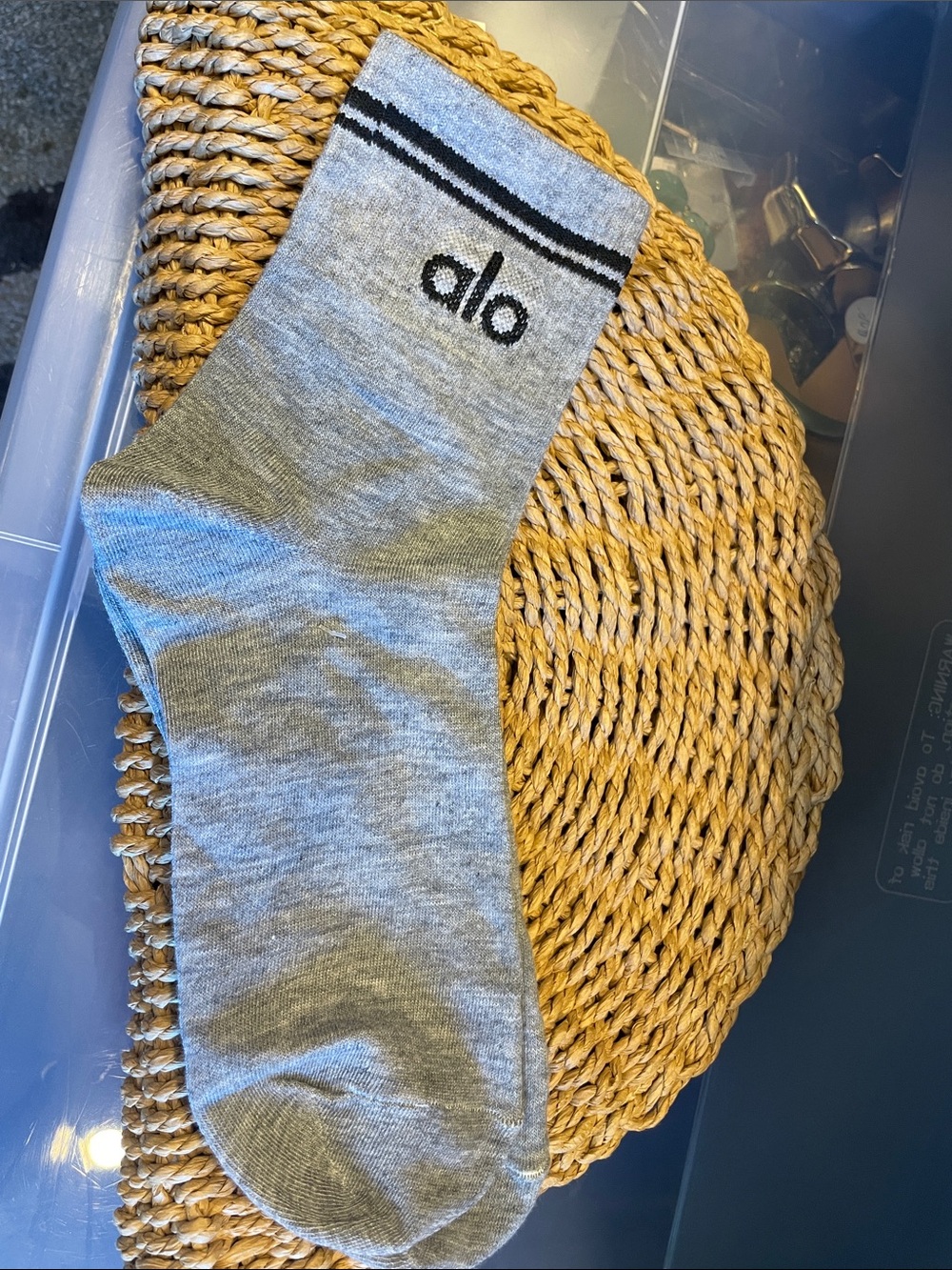 Light Gray Ankle Socks with Black Stripe